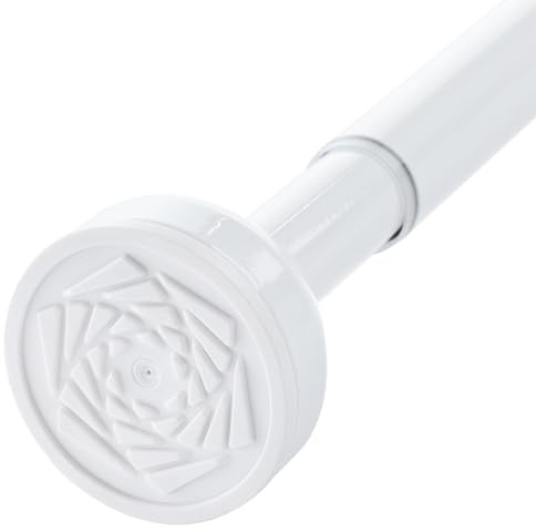 Shower Curtain Pole 121-210cm Stainless Steel Shower Curtain Rod Tension Rod for Curtains No Drill Extendable Curtain Poles Shower Curtain Rail for Bathroom Bedroom Kitchen Wardrobe, White