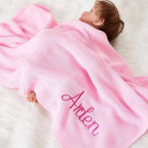HERSTL Personalisierte Babydecke Mit Namen - Geschenke für Baby, Sommer Decke (Pink)
