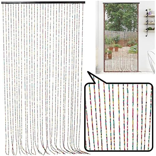 URBNLIVING 90x180cm Hanging Wooden Multicoloured Bamboo Door String Bead Divider Curtain Stylish Room Partition Durable and Easy to Install
