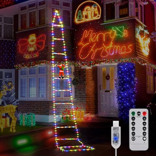 LED Weihnachtsmann Leiter Lichterkette,3 Meter Hängender Weihnachtsmann Deko auf Leiter, Kletternder Weihnachtsmann Aussen, für Innen Außen Weihnachtsbaum Fenster Weihnachten Deko (farbig)