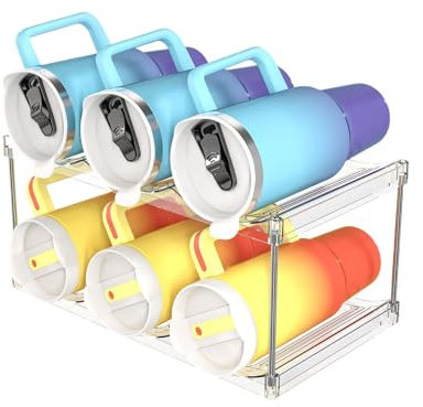Tumbler Holder Organizer | Stackable Water Bottle Holder | Transparent Tumbler Rack, Large Compartment Water Bottle Holder, Cabinet Tumbler Organizer, Water Bottle Organization Rack, Storage Rack