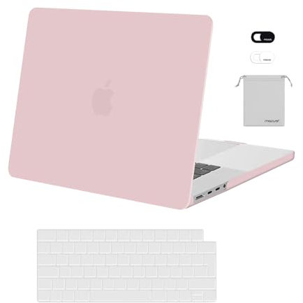 MOSISO Funda Compatible con MacBook Pro 16 2024 2023 2022 2021 M3 A2991 M2 A2780 A2485 M1 Pro MAX Chip Touch ID, Carcasa Plástico&Teclado Protector&Cubierta Webcam&Almacenaje Bolsa,Cuarzo Rosa