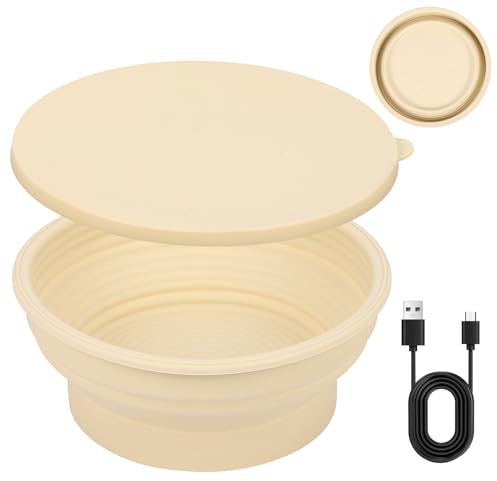 Dreamhigh® Gähr Körbchen - Gärkorb Rund zum brotbacken-Set, 100% Silikon, Konstante Temperatur Brotgärkorb inklusive USB Ladekabel für Heim- und professionelle Backen-23.5cm