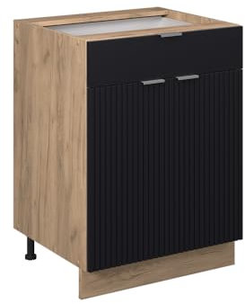 Vicco Küchenunterschrank Fame-Line, Schwarz gestreift, 60 cm mit Schublade, ohne Arbeitsplatte