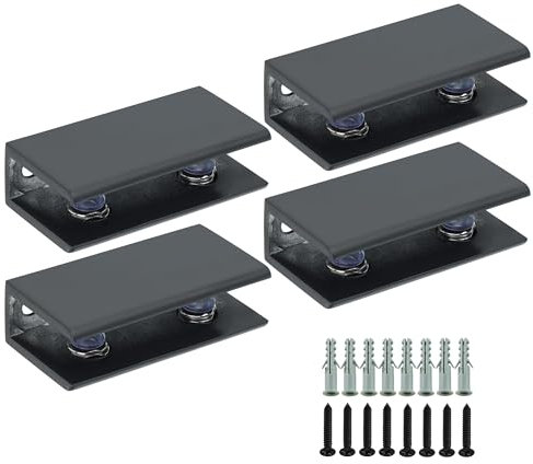 Mooche 4Pcs Glass Shelf Bracket, Adjustable Shower Glass Clamps, SUS304 Stainless Steels 6-10MM Glass Shelf Supports for Bathroom Toilet Kitchen Living Room Black