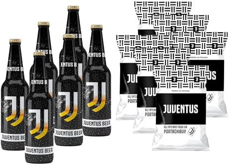 Bombeer del JUVENTU.S 6 Bottiglie da 33cl + 6 Patatine da 25gr - Birra Originale By Christian Vieri - Puro Malto Bottiglie di Vetro - Made in Italy