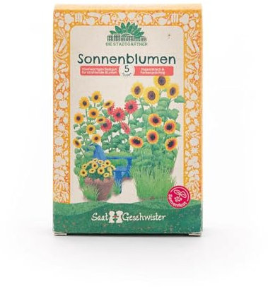 Saatgut-Set mit 5 samenfesten Sonnenblumen-Sorten | Hochwertiges Saatgut | Geschenkidee für Gartenfreunde und Sonnenblumen-Liebhaber zum Geburtstag, Ostern etc. | IFür Garten, Balkon und Terrasse