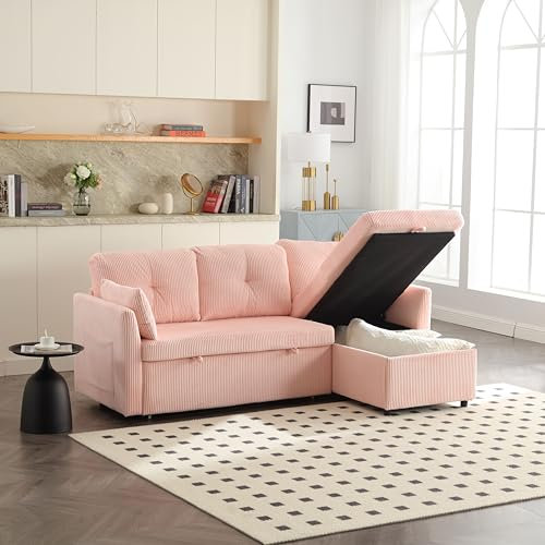 Sofa mit Schlaffunktion, Big Sofa 3 Sitzer Sofa L Form Modernes Design, Polstermöbel Loungesessel mit Storage Seats, Wohnzimmer Möbel Schlafsofa, modular corner sofa for living rooms, Velvet Pink
