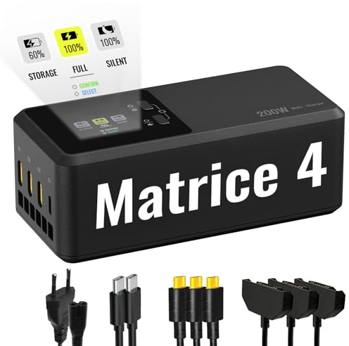LKTOP 200W Matrice 4T/4E Series Battery Charging Hub Fast Charger for DJI Matrice 4T/4E Drone Accessories, with Storage/Silent/Output Mode, LCD Display Screen (Parallel Charge 3 Batteries: 1hr 50min)