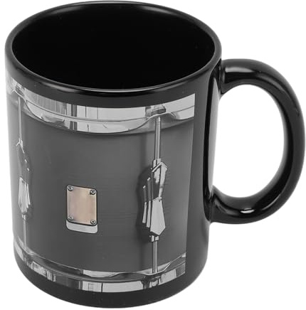 Yechiry Tazza di Batteria, Tazza di caffè in Ceramica Vintage con Design del Set di Batteria per Musicista di Batteria, Tazza da caffè con Design Artistico (Black)