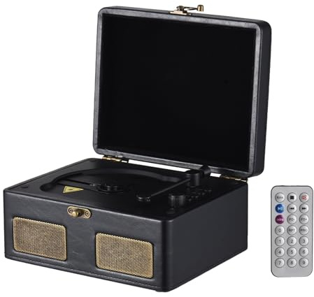 Music Player Record Player, 3, 5 -mm -Eingangsausgabe Tragbarer Wiederaufladbarer Batterie -CD -Player mit BT -Plattenspieler für Musikbegeisterte (BLACK