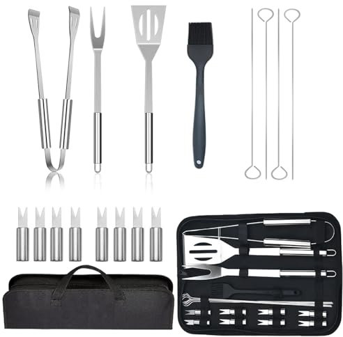 Punklong 8 pcs bbq grill tool set,stainless steel barbecue grilling utensils kit,bbq accessories with storage bag,bbq tools gifts for outdoor,travel,men,camping,backyard barbecue (8)