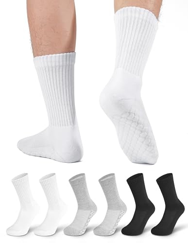 FORVEVO Sportsocken Damen 39-42 Baumwolle,Socken Herren Gepolstert,Atmungsaktiv Tennissocken,Crew Laufsocken Schwarz Weiß 6 Paar