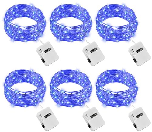 litogo 6 Stück Mini Lichterkette mit Batterie, 2M 20 LED Lichterkettenbatterie mit 3 Modi, Wasserdicht Kleine Lichterketten Batteriebetriebene für Hochzeit Party Innen Weihnachten Deko, Blau