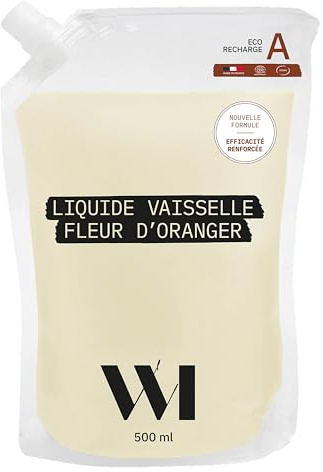 WHAT MATTERS Éco-Recharge Liquide Vaisselle au parfum Fleur d'Oranger 500ml | 99% ingrédients d'origine naturelle, Vegan, dégraissant puissant, recharge pour Flacon verre renforcé®, fabriqué en France