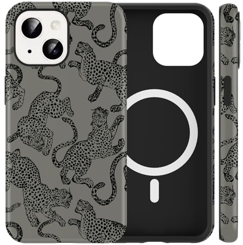 Tivkofk Cheetah Magnetic for iPhone 14/iPhone 13 6.1'' Case, Compatible with MagSafe, Leopard Pattern Phone Case, Aesthetic Scratch Resistant Shockproof Camera Protective Cover for Girl Women, Gray