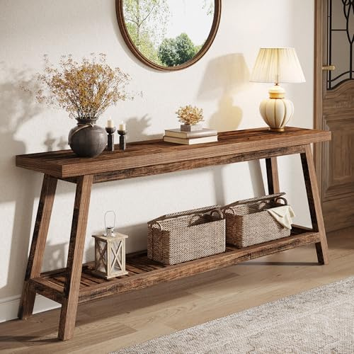Tribesigns Console Table Slim, 2 Tier 180cm Extra Long Hallway table with Storage Farmhouse Entryway Meuble for Living Room, Hallway,Enrance, Bedroom, Sturdy，Vintage Brown (Vintage Brwon)