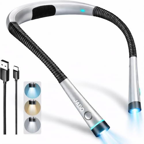 JABO - Luz de Cuello LED para Leer Libros en la Cama con 3 Colores de Luz y 6 Niveles de Brillo - Lámpara Flexible para Lectura - Batería Recargable con USB-C