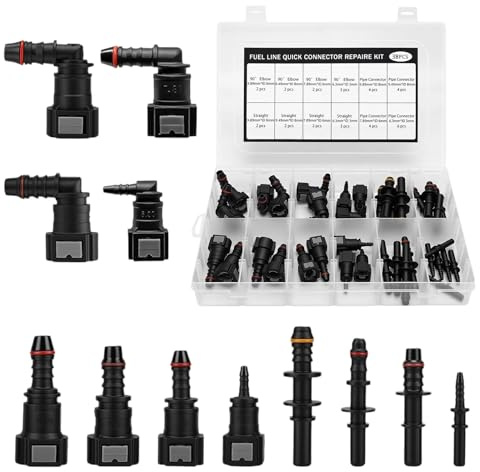 38 PCS Fuel Line Quick Connector Set, Straight & Elbow Fittings | 8 Set Nylon Fuel Line Quick Connector Kit Straight Elbow Fittings Adapters for Auto 9.89mm 9.49mm 7.89mm 6.3mm