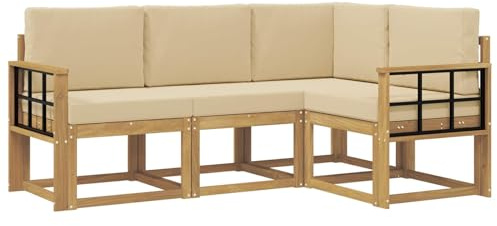 vidaXL Outdoor-Sofagarnitur mit Kissen 4 pcs Weiß und Beige, Garten, modernes Sofa für draußen, Elegante Lounge, strapazierfähige Möbel für Terrasse und Patio