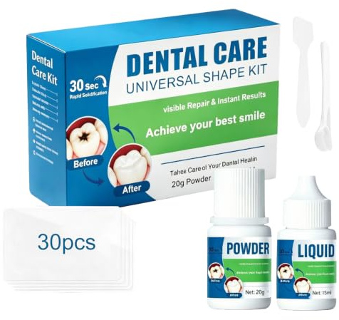 Cemento dental, Temporary Tooth Repair Kit, Coronas y dientes rotos, Sujeción extra fuerte y endurecimiento rápido (50 segundos)