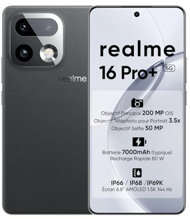 realme 16 Pro+ 5G Handy Smartphone,12+512GB,6,8 Curved AMOLED 144Hz Display,200MP OIS Kamera,50MP Porträtobjektiv, Snapdragon 7 Gen 4,7000mAh Akku,80W Schnellladen,IP69