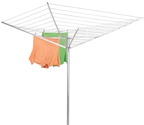 Household Essentials Collapsible Umbrella Clothesline Outdoor Dryer in Aluminum Arms and Steel Post, Silver