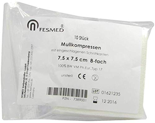 MULLKOMPRESSEN ES 5x5 cm unsteril 8fach 10 St