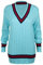 Purple Hanger New Ladies V Neck Cable Knitted Cricket Jumper Womens Stretch Long Sleeve Stripe Top Turquoise Size 12-14