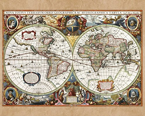 1art1 Historische Landkarten Poster Weltkarte, Nova Totius Terrarum, 1630 Bilder Leinwand-Bild Auf Keilrahmen | XXL-Wandbild Poster Kunstdruck Als Leinwandbild 50x40 cm