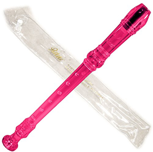 Paititi Soprano Recorder 8-Hole With Cleaning Rod + Carrying Bag, Transparent Pink Color, Key of C