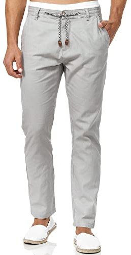 Indicode Herren Veneto Leinenhose aus Baumwolle und Leinen Stoffhose | Leichte Herrenhose für Urlaub und Freizeit mit viel Komfort, Freizeithose, Chinohose, Strandhose, Leinenhose für Männer