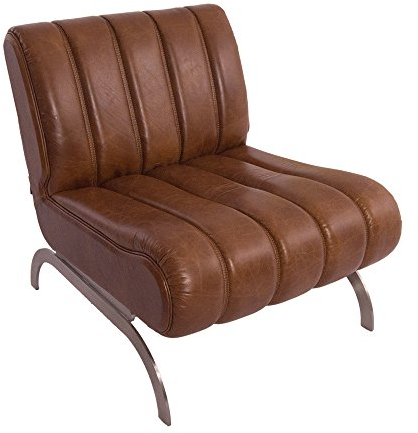 Vintage Line Design-Clubsessel Cassidy Columbia Brown Edelstahl Ledersessel Leder Sessel