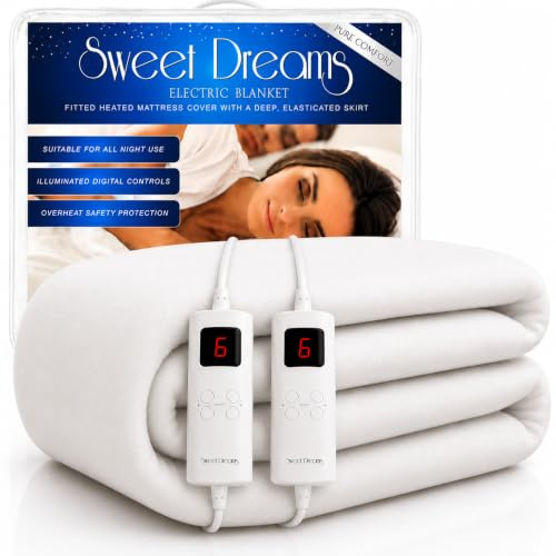 Sweet Dreams Superking Electric Blanket With Dual Controls, Deluxe Comfort Premium Fleece Finish, Fully Fitted Heated Mattress Cover Underblanket with Skirt (Superking Size)