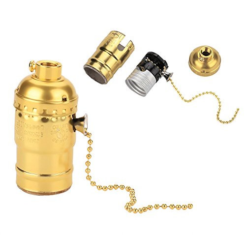 Light Holder - Nikou E27 Vintage Lampenfassung aus Aluminium mit Zugkette Schreibtischlampe Beleuchtung Halter Schraubsockel (Farbe : Golden)