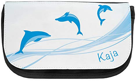 Kosmetiktasche mit Namen Kaja und Delfin-Motiv | Schminktasche | Viele Vornamen zur Auswahl