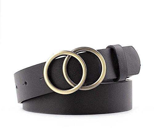 Damen Fashion Gürtel, Damen Fashion Taillengürtel, Damen Fashion Freizeitgürtel, Damen Schwarzer Leder Gürtel, für Jeans, Hosen, Kleider, Doppel O Ring Schnalle (Schwarz)