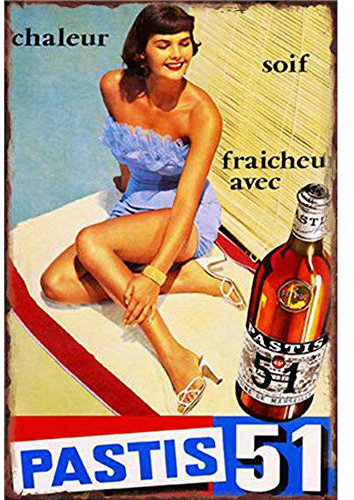 Shunry Pastis 51 Vintage Plaque Affiche Étain Métal Mur Signe Rétro Décoration pour Bar Café Garage Gaz Station Accueil Club