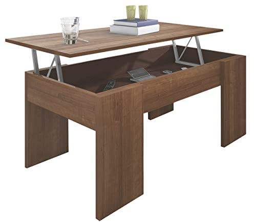 duehome | Mesa de Centro elevable, mesita de salón Comedor, Acabado en Nogal, Modelo Gala, Medidas: 90 cm (Largo) x 50 cm (Ancho) x 33,8/45,3 cm (Alto)