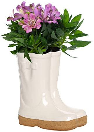Dibor Plant Pot White Ceramic Flower Pot Indoor/Outdoor Houseplant Herb Flower Planter Wedding Anniversary Christmas Garden Gift Idea (BR04)
