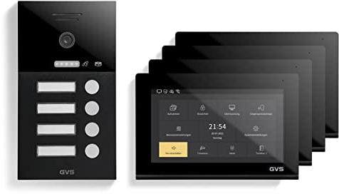 GVS - IP Video Türsprechanlage 4 Familienhaus mit Türöffner, HD Kamera, 4X 7 Zoll Monitor & App - Smarte Video Türklingel mit Kamera & Gegensprechanlage (AVS1292U)