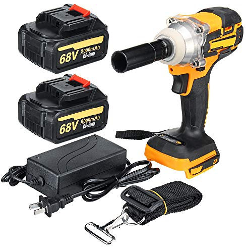 520N.m Cordless Electric Impact Wrench Brushless Motor Screwdriver with 2 x 9000mAh Rechargeable Li-Battery AC 100-240V