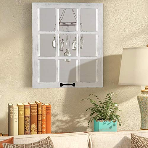 Losour, specchio per finestra in legno invecchiato, decorazione rustica, cornice per la casa, con accessori da appendere per camera da letto, soggiorno, bagno, cucina (1, 18 x 23 L)