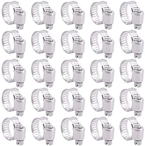 Swpeet Lot de 25 colliers de serrage réglables en acier inoxydable 304 de 10 à 16 mm, parfaits pour la plomberie, l'automobile et les applications mécaniques