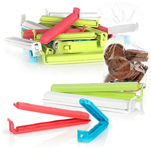com-four® 26x clips de fermeture en plastique - grands clips de fermeture en 2 tailles et 4 couleurs - clip pour sac de congélation, clips d'emballage pour noix, café (26 pièces - 11cm/14cm)
