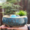 Wlnnes Pot de Bonsaï en Céramique Bleu Minimaliste Intérieur Taille 16x16x6,5 cm avec Trou de Drainage
