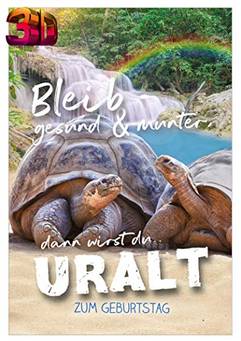 KE - 3D Effekt Geburtstagskarte mit Schildkröten Motiv, Inklusive Umschlag, DIN B6 Format, Lustige Glückwunsch-Karte mit 3D-Oberfläche