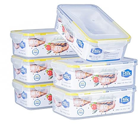 EASYLOCK 6PACK 1150ML Plastik Luftdicht Frischhaltedosen Set mit Deckel, Meal Prep Boxen,Gefrierdosen, Aufbewahrungsbox Küche, Mikrowellengeschirr, Rechteckig Frischhaltebox, Brotdose Lunchbox