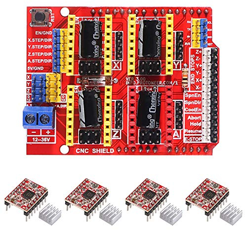 ALMOCN 3D-Drucker-CNC-Shield-Erweiterungsplatine mit 4 Stück A4988 Schrittstab-Schrittmotor-Treibermodul für 3D-Drucker