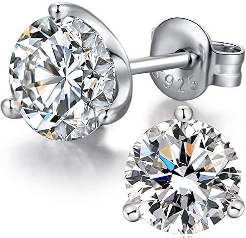 Miaofu Ohrringe 18K Weißgold plattiert 925 Sterling Silber Rundschliff und Prinzessinnenschliff Zirkonia Ohrstecker I Swaro-vski Zirkonia Ohrringe Größe 3mm-8mm Feines Schmuck für Damen Herren
